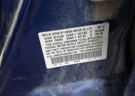 2010 Honda Fit Sport z USA, uszkodzony, nr VIN JHMGE8H40AS021795